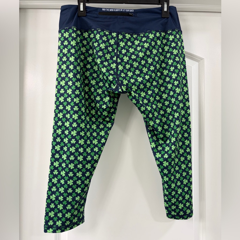 Gone For A Run Large Leggings Cropped Shamrock Clover St. Patrick’s ☘️Blue Green